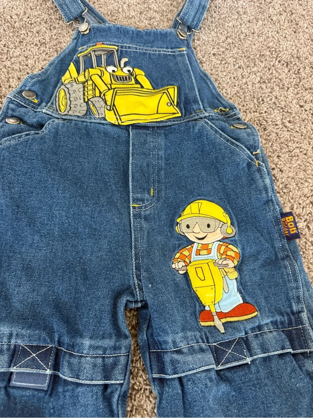 Vintage Y2K Bob the Builder Embroidered Denim Overalls Size 5